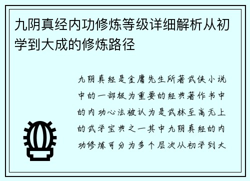 九阴真经内功修炼等级详细解析从初学到大成的修炼路径