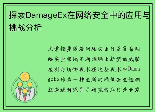探索DamageEx在网络安全中的应用与挑战分析